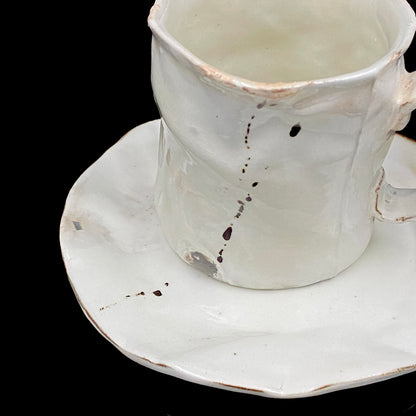 Recipient of the Kyoto Prefecture Order of Cultural Merit, Sodeisha Co-Founder Hikaru Yamada, Kohiki Iron-Painted Dotted Line Pattern Coffee Cup and Saucer, A White Sake Vessel Where the Amber Color of Whiskey Beautifully Reflects #279