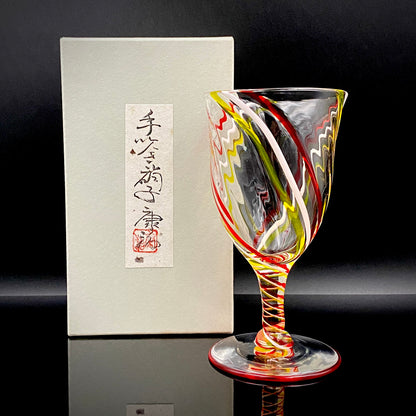 国际玻璃展ICG奖获奖艺术家石井康治（Ishii Koji）作品 苍白渐变多色玻璃彩粒细长玻璃酒杯 品鉴杯 #298