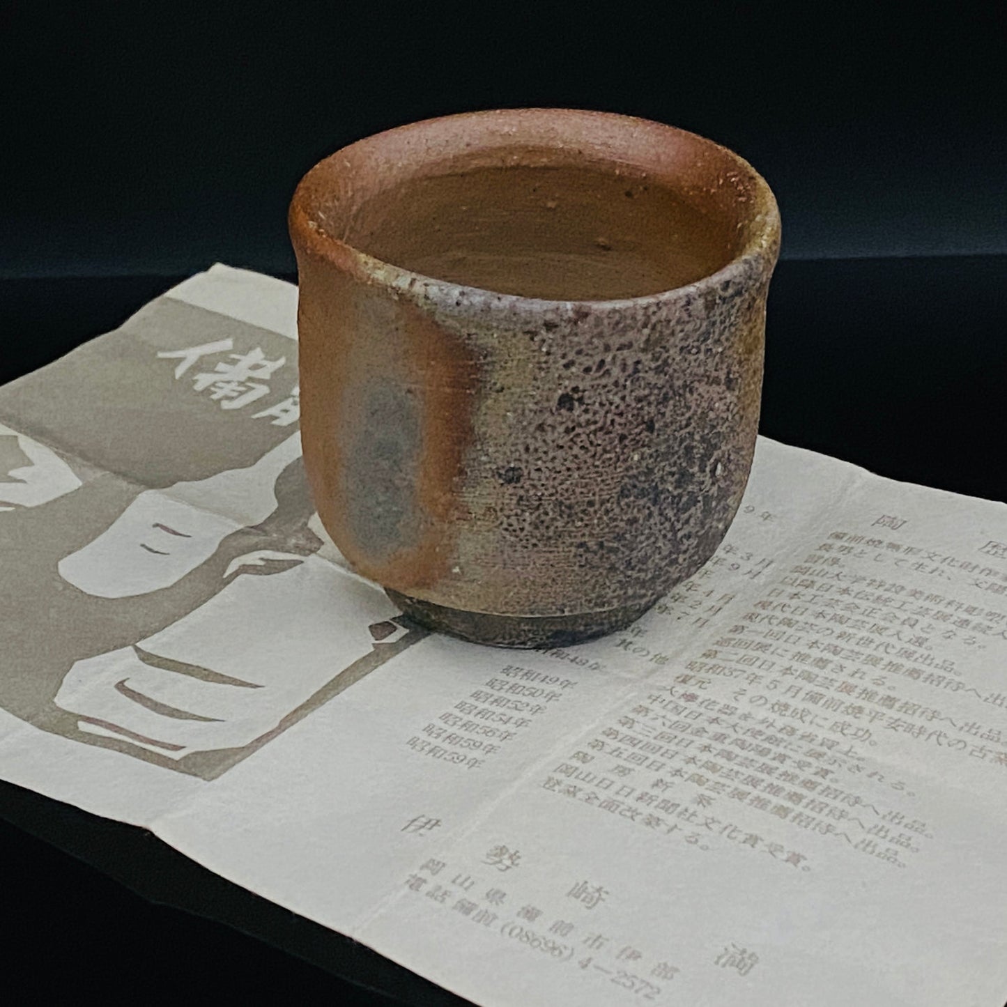 大英博物館・東京国立近代美術館収蔵作家 岡山県指定無形文化財保持者 伊勢崎 満 作 備前ぐい呑 穴窯焼成 窯変胡麻酒器 一点物 #301