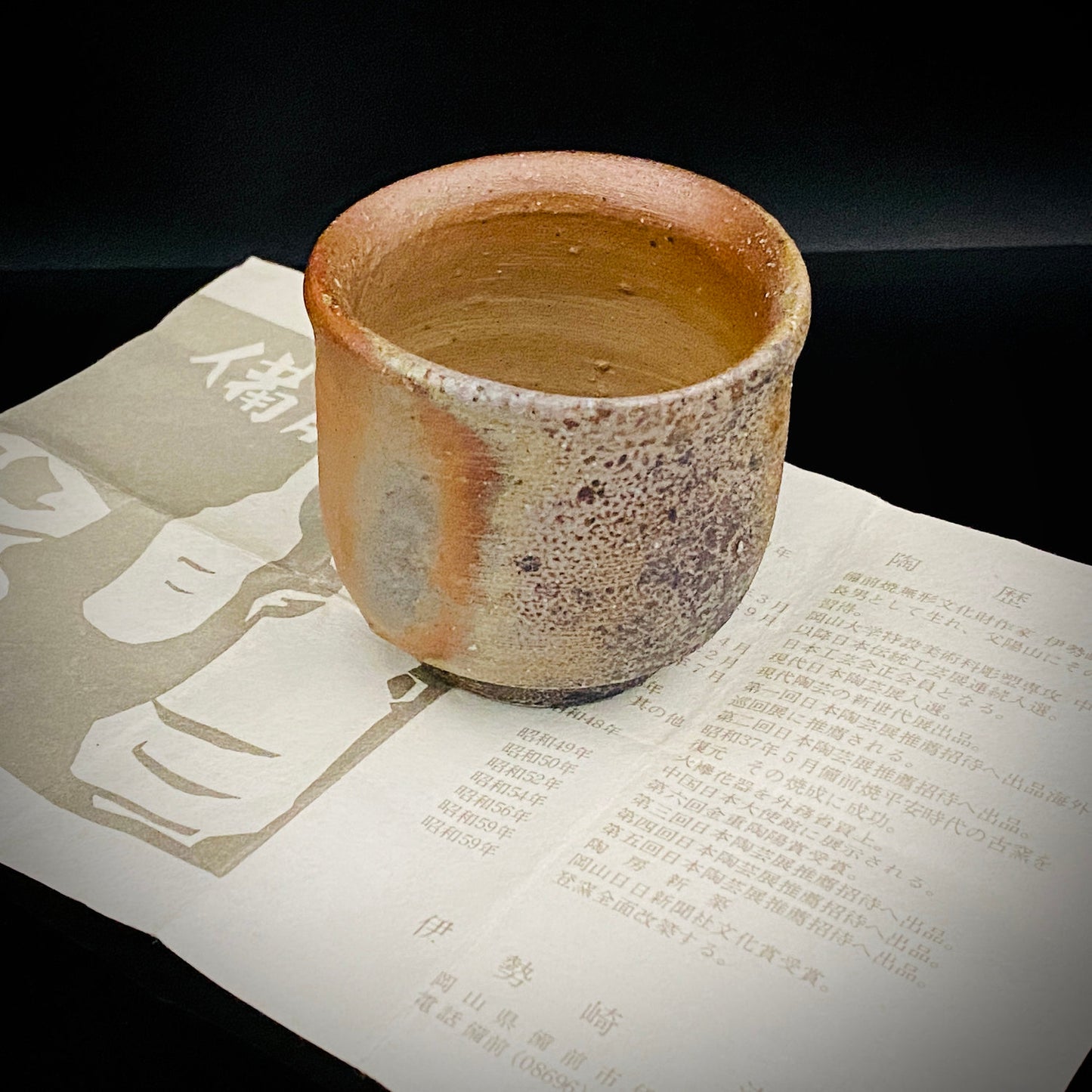 大英博物館・東京国立近代美術館収蔵作家 岡山県指定無形文化財保持者 伊勢崎 満 作 備前ぐい呑 穴窯焼成 窯変胡麻酒器 一点物 #301