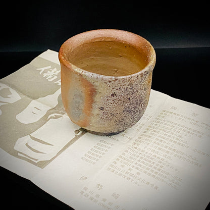 大英博物館・東京国立近代美術館収蔵作家 岡山県指定無形文化財保持者 伊勢崎 満 作 備前ぐい呑 穴窯焼成 窯変胡麻酒器 一点物 #301