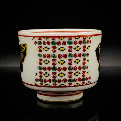 Tojiro Kitade, Councillor of the Nitten Exhibition and First Professor at Kanazawa College of Art: Polychrome Enamel and Gold Geometric Pattern Butterfly Design, A Pinnacle of Contemporary Kutani Ware Two-Piece Set #304