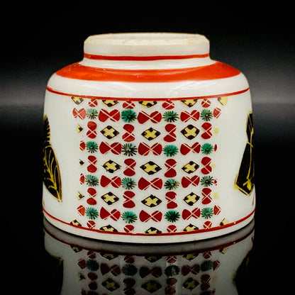 Tojiro Kitade, Councillor of the Nitten Exhibition and First Professor at Kanazawa College of Art: Polychrome Enamel and Gold Geometric Pattern Butterfly Design, A Pinnacle of Contemporary Kutani Ware Two-Piece Set #304