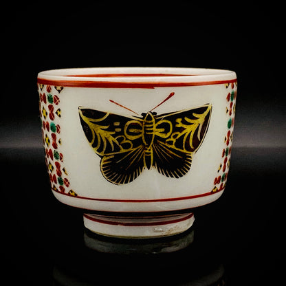 Tojiro Kitade, Councillor of the Nitten Exhibition and First Professor at Kanazawa College of Art: Polychrome Enamel and Gold Geometric Pattern Butterfly Design, A Pinnacle of Contemporary Kutani Ware Two-Piece Set #304