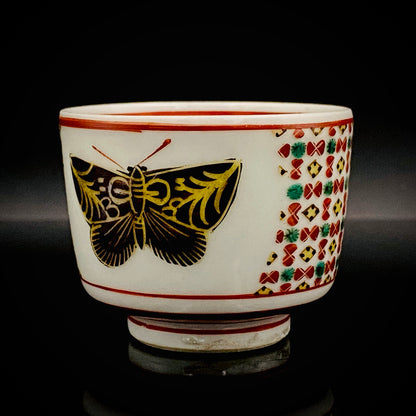 Tojiro Kitade, Councillor of the Nitten Exhibition and First Professor at Kanazawa College of Art: Polychrome Enamel and Gold Geometric Pattern Butterfly Design, A Pinnacle of Contemporary Kutani Ware Two-Piece Set #304