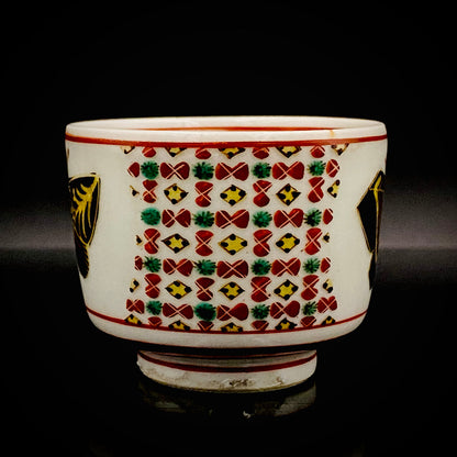 Tojiro Kitade, Councillor of the Nitten Exhibition and First Professor at Kanazawa College of Art: Polychrome Enamel and Gold Geometric Pattern Butterfly Design, A Pinnacle of Contemporary Kutani Ware Two-Piece Set #304