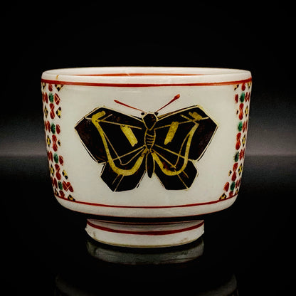 Tojiro Kitade, Councillor of the Nitten Exhibition and First Professor at Kanazawa College of Art: Polychrome Enamel and Gold Geometric Pattern Butterfly Design, A Pinnacle of Contemporary Kutani Ware Two-Piece Set #304