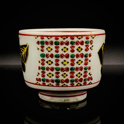 Tojiro Kitade, Councillor of the Nitten Exhibition and First Professor at Kanazawa College of Art: Polychrome Enamel and Gold Geometric Pattern Butterfly Design, A Pinnacle of Contemporary Kutani Ware Two-Piece Set #304