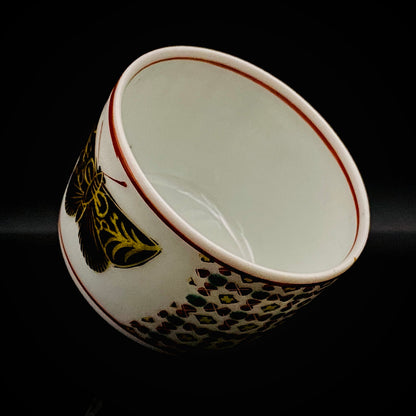 Tojiro Kitade, Councillor of the Nitten Exhibition and First Professor at Kanazawa College of Art: Polychrome Enamel and Gold Geometric Pattern Butterfly Design, A Pinnacle of Contemporary Kutani Ware Two-Piece Set #304