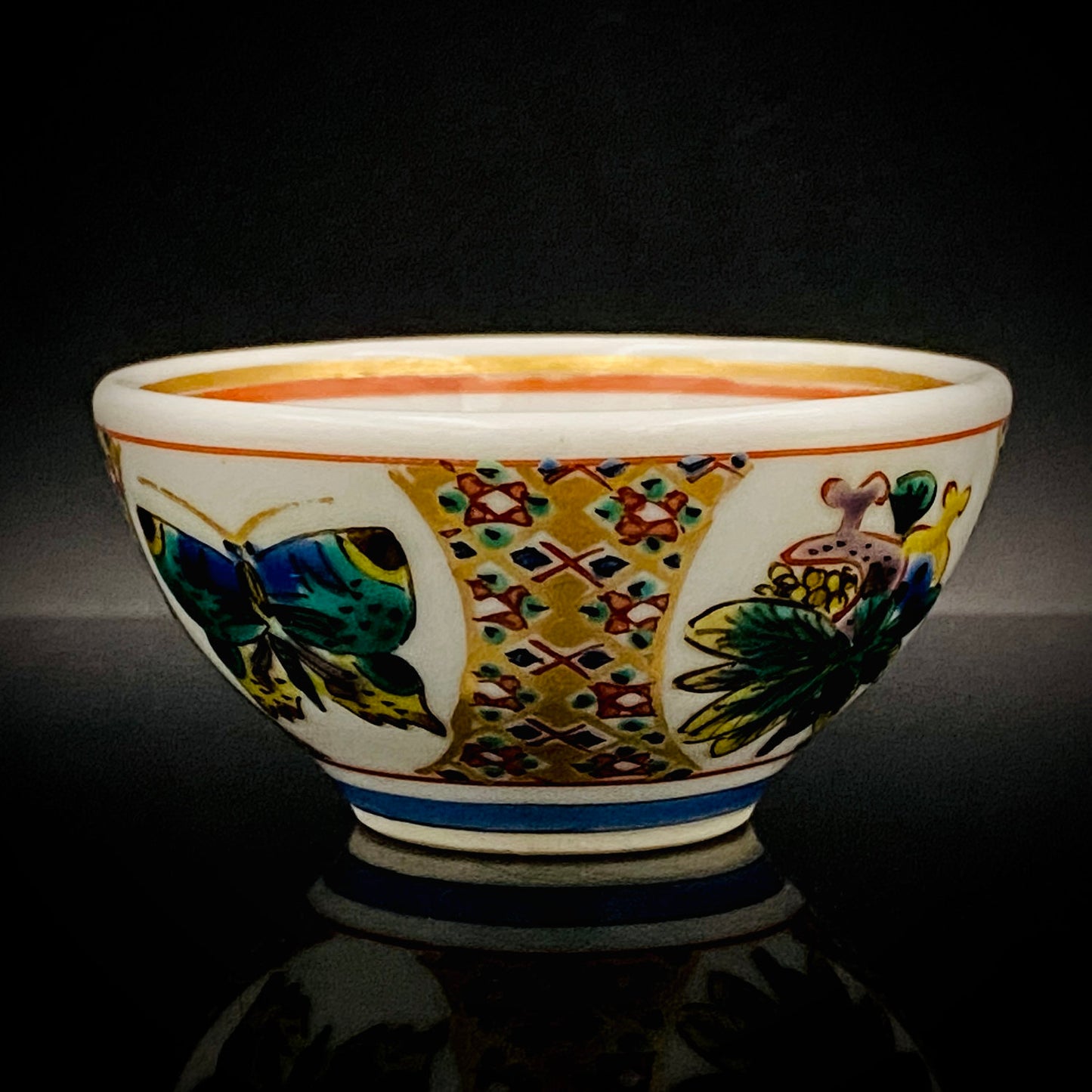 Nitten Special Selection and Hokuka Award Winner, Nitten Councillor, Seiko Kitade - Iroe Kinsai Kachomon Sake Cup - Contemporary Kutani Ware's Pinnacle of Saidei Iroe Craft - One of a Kind #234