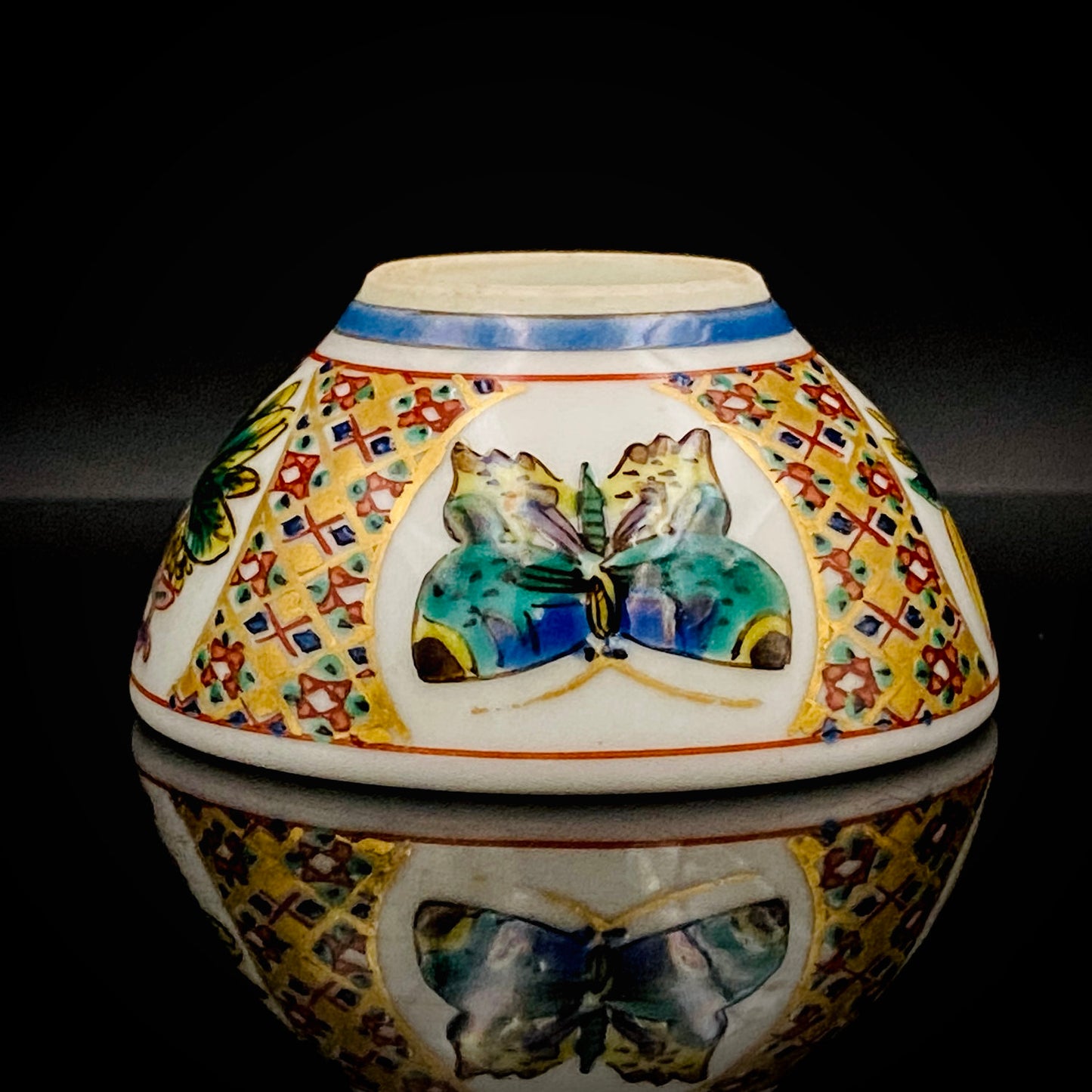 Nitten Special Selection and Hokuka Award Winner, Nitten Councillor, Seiko Kitade - Iroe Kinsai Kachomon Sake Cup - Contemporary Kutani Ware's Pinnacle of Saidei Iroe Craft - One of a Kind #234