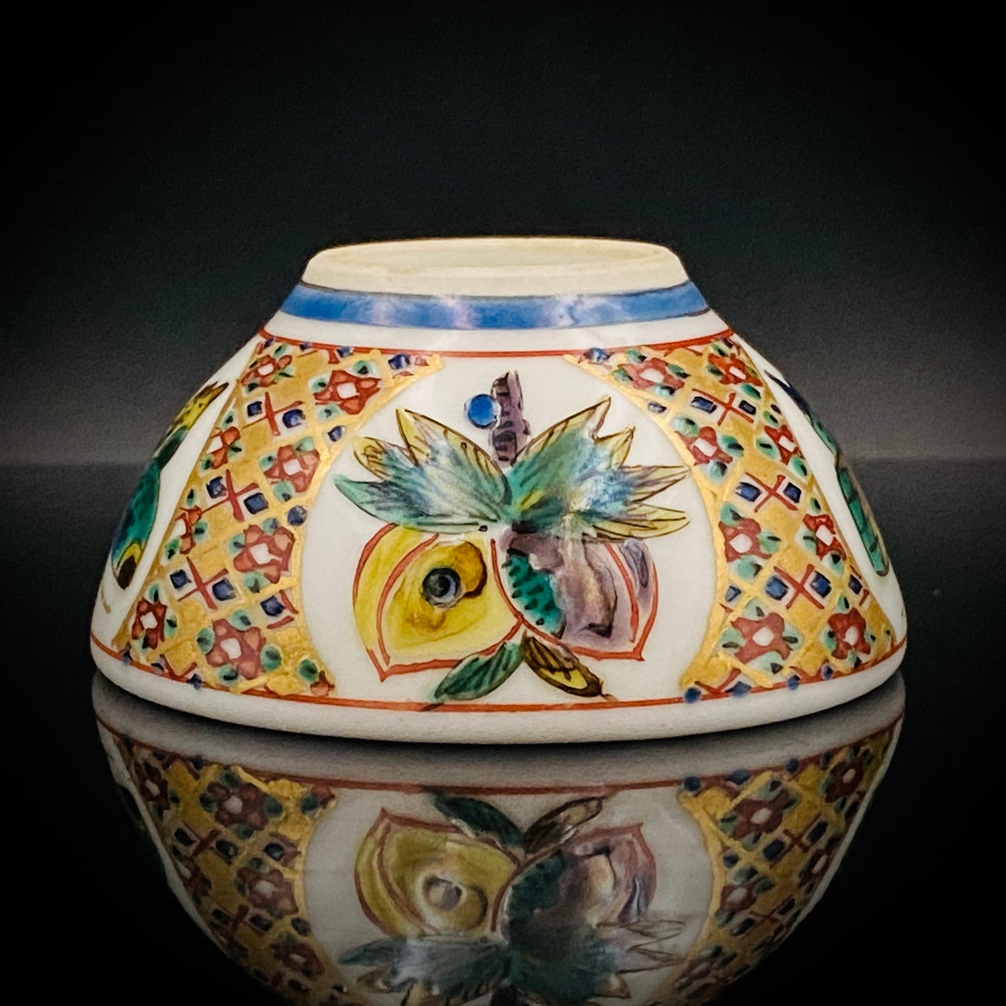 Nitten Special Selection and Hokuka Award Winner, Nitten Councillor, Seiko Kitade - Iroe Kinsai Kachomon Sake Cup - Contemporary Kutani Ware's Pinnacle of Saidei Iroe Craft - One of a Kind #234