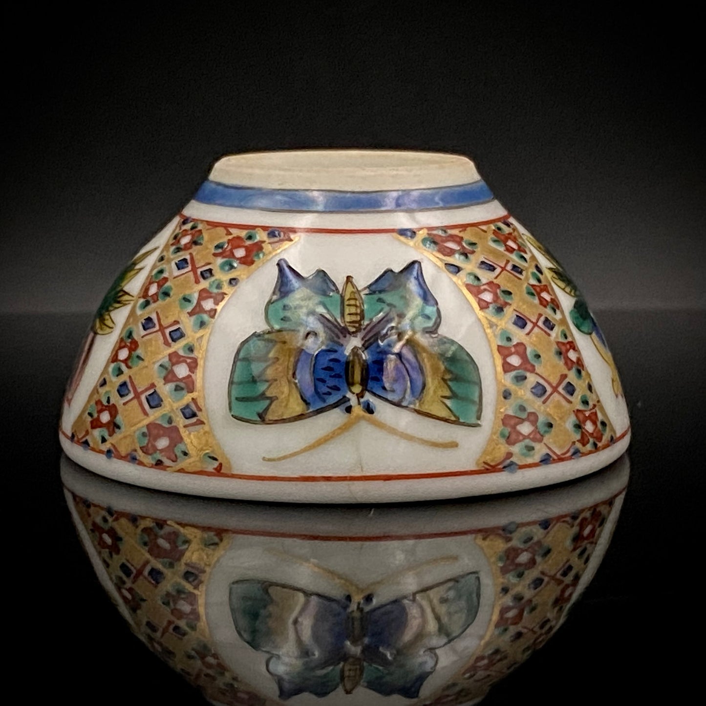 Nitten Special Selection and Hokuka Award Winner, Nitten Councillor, Seiko Kitade - Iroe Kinsai Kachomon Sake Cup - Contemporary Kutani Ware's Pinnacle of Saidei Iroe Craft - One of a Kind #234