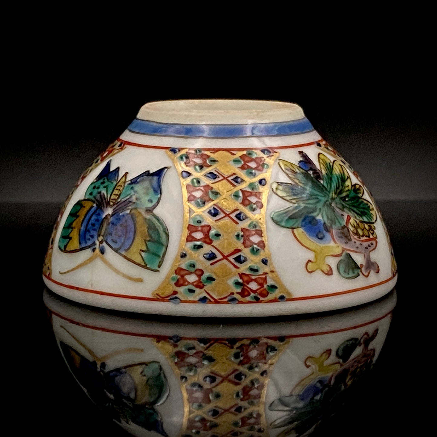 Nitten Special Selection and Hokuka Award Winner, Nitten Councillor, Seiko Kitade - Iroe Kinsai Kachomon Sake Cup - Contemporary Kutani Ware's Pinnacle of Saidei Iroe Craft - One of a Kind #234