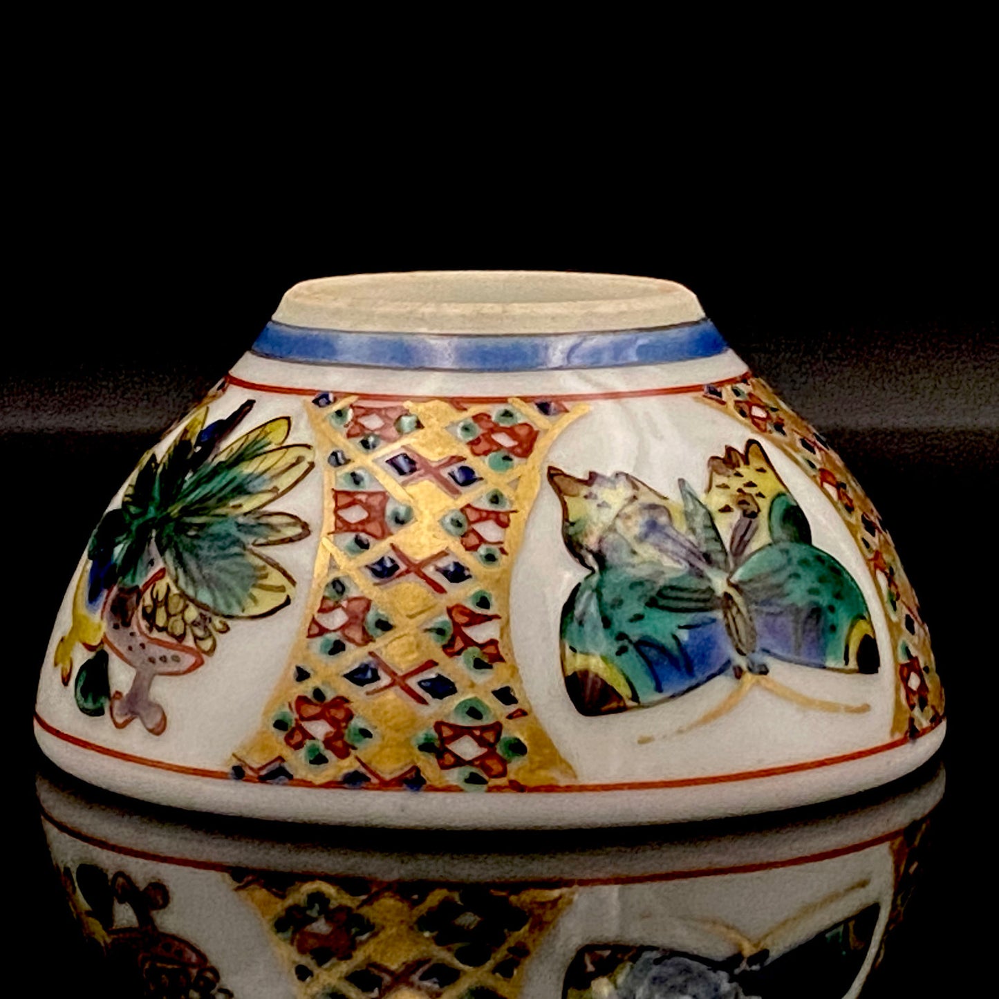 Nitten Special Selection and Hokuka Award Winner, Nitten Councillor, Seiko Kitade - Iroe Kinsai Kachomon Sake Cup - Contemporary Kutani Ware's Pinnacle of Saidei Iroe Craft - One of a Kind #234