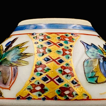 Nitten Special Selection and Hokuka Award Winner, Nitten Councillor, Seiko Kitade - Iroe Kinsai Kachomon Sake Cup - Contemporary Kutani Ware's Pinnacle of Saidei Iroe Craft - One of a Kind #234