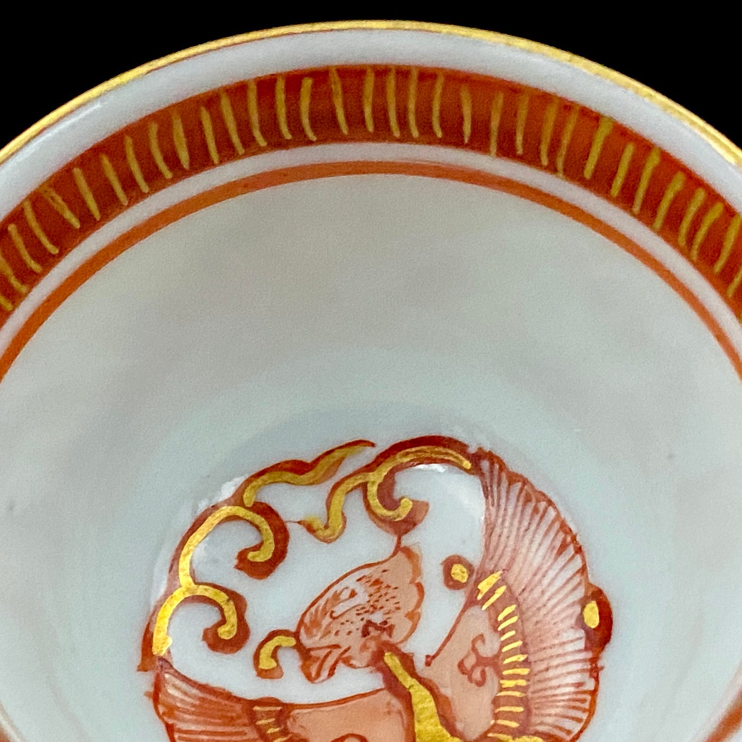 九谷烧加贺大圣寺赤绘细描名家 谷秋溪（Tani Shukei）、作品 描金九谷赤绘细描云龙纹酒杯 两客 竹内吟秋门下之真传 极细一笔勾勒 云龙纹 日本陶瓷艺术史之至宝 #308