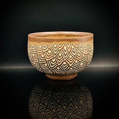 日本美展评议员 日本现代工艺美术家协会副理事长 加藤 釥（Kato Sho）作品 现代工艺最高峰作品 泥彩加饰 线刻镶嵌 茶碗 威士忌杯 #306