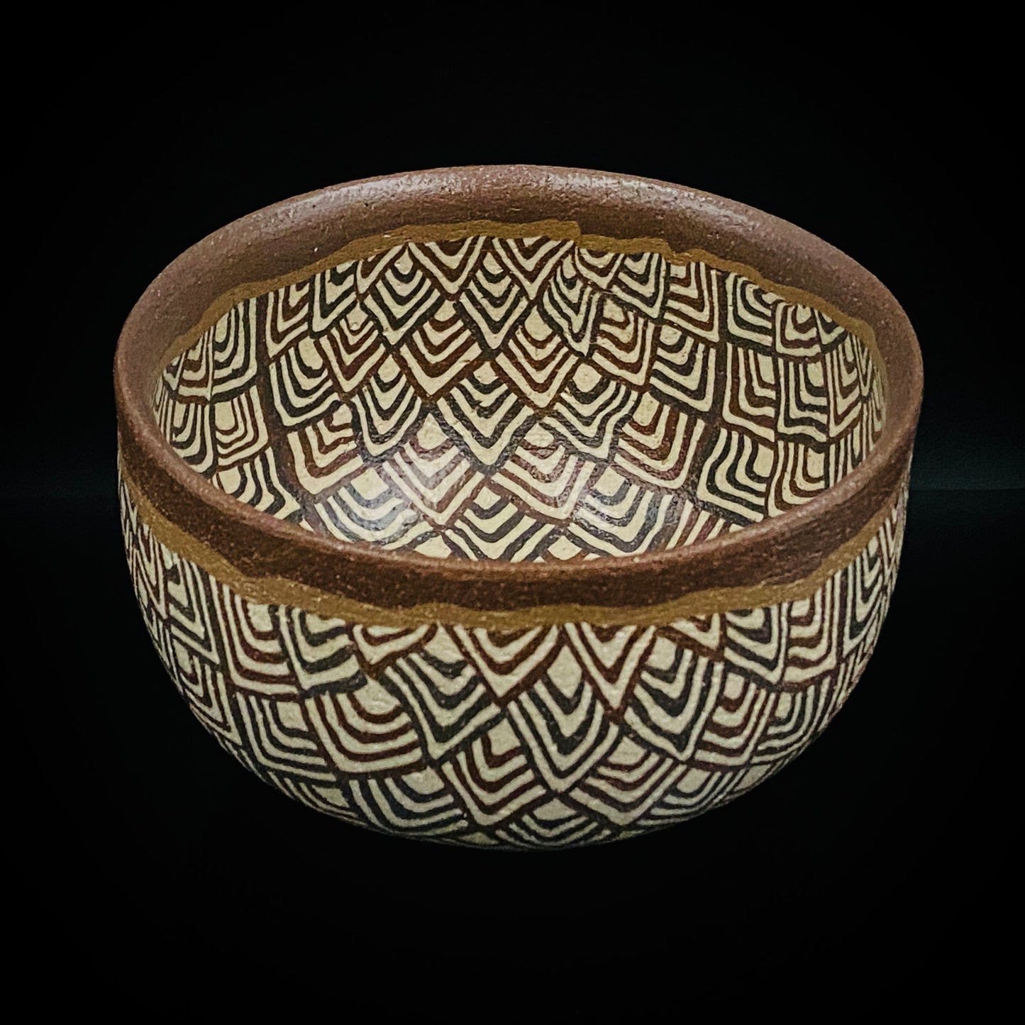 日本美展评议员 日本现代工艺美术家协会副理事长 加藤 釥（Kato Sho）作品 现代工艺最高峰作品 泥彩加饰 线刻镶嵌 茶碗 威士忌杯 #306