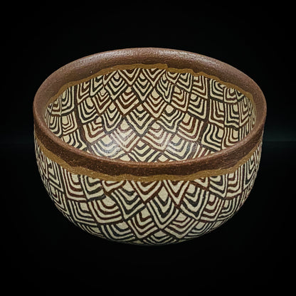日本美展评议员 日本现代工艺美术家协会副理事长 加藤 釥（Kato Sho）作品 现代工艺最高峰作品 泥彩加饰 线刻镶嵌 茶碗 威士忌杯 #306