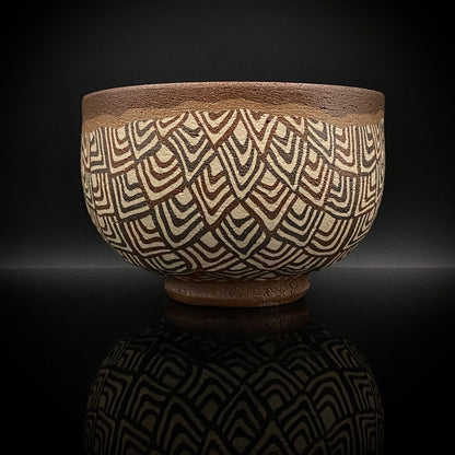 日本美展评议员 日本现代工艺美术家协会副理事长 加藤 釥（Kato Sho）作品 现代工艺最高峰作品 泥彩加饰 线刻镶嵌 茶碗 威士忌杯 #306