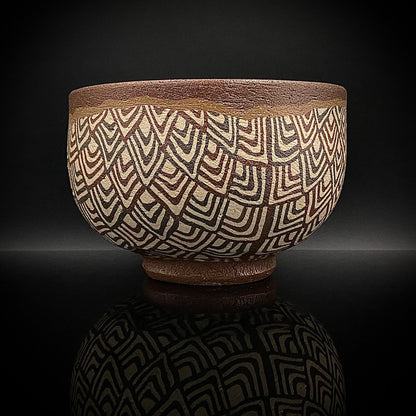 日本美展评议员 日本现代工艺美术家协会副理事长 加藤 釥（Kato Sho）作品 现代工艺最高峰作品 泥彩加饰 线刻镶嵌 茶碗 威士忌杯 #306