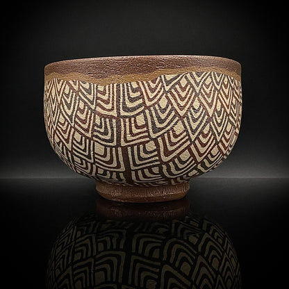 日本美展评议员 日本现代工艺美术家协会副理事长 加藤 釥（Kato Sho）作品 现代工艺最高峰作品 泥彩加饰 线刻镶嵌 茶碗 威士忌杯 #306