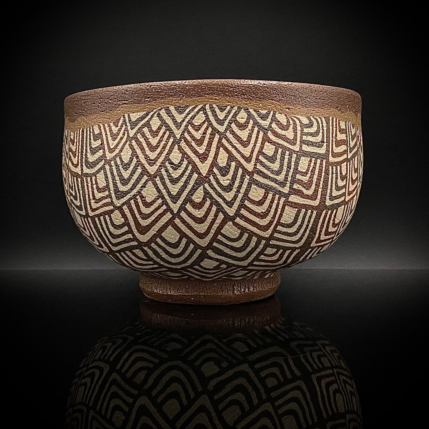 日本美展评议员 日本现代工艺美术家协会副理事长 加藤 釥（Kato Sho）作品 现代工艺最高峰作品 泥彩加饰 线刻镶嵌 茶碗 威士忌杯 #306