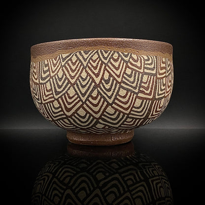 日本美展评议员 日本现代工艺美术家协会副理事长 加藤 釥（Kato Sho）作品 现代工艺最高峰作品 泥彩加饰 线刻镶嵌 茶碗 威士忌杯 #306