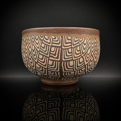 日本美展评议员 日本现代工艺美术家协会副理事长 加藤 釥（Kato Sho）作品 现代工艺最高峰作品 泥彩加饰 线刻镶嵌 茶碗 威士忌杯 #306