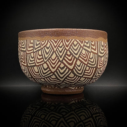 日本美展评议员 日本现代工艺美术家协会副理事长 加藤 釥（Kato Sho）作品 现代工艺最高峰作品 泥彩加饰 线刻镶嵌 茶碗 威士忌杯 #306