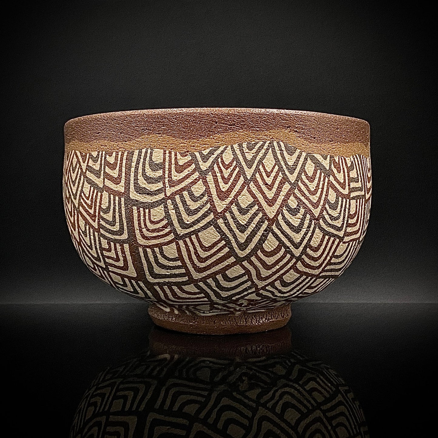 日本美展评议员 日本现代工艺美术家协会副理事长 加藤 釥（Kato Sho）作品 现代工艺最高峰作品 泥彩加饰 线刻镶嵌 茶碗 威士忌杯 #306