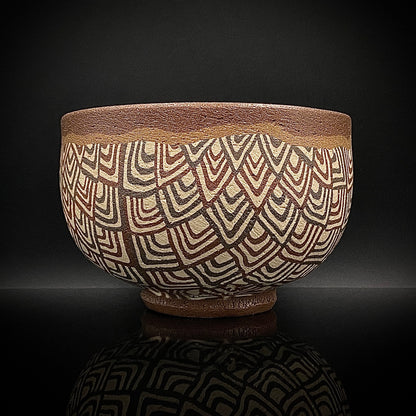 日本美展评议员 日本现代工艺美术家协会副理事长 加藤 釥（Kato Sho）作品 现代工艺最高峰作品 泥彩加饰 线刻镶嵌 茶碗 威士忌杯 #306
