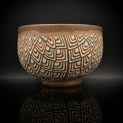 日本美展评议员 日本现代工艺美术家协会副理事长 加藤 釥（Kato Sho）作品 现代工艺最高峰作品 泥彩加饰 线刻镶嵌 茶碗 威士忌杯 #306