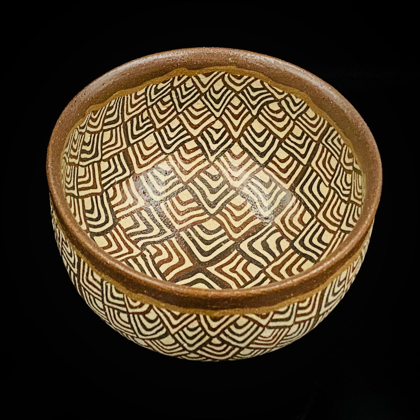 日本美展评议员 日本现代工艺美术家协会副理事长 加藤 釥（Kato Sho）作品 现代工艺最高峰作品 泥彩加饰 线刻镶嵌 茶碗 威士忌杯 #306