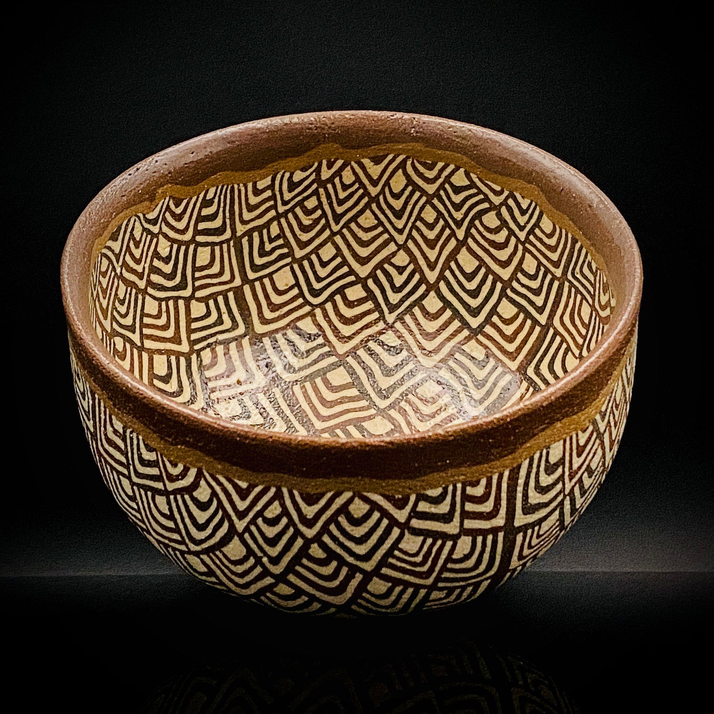 日本美展评议员 日本现代工艺美术家协会副理事长 加藤 釥（Kato Sho）作品 现代工艺最高峰作品 泥彩加饰 线刻镶嵌 茶碗 威士忌杯 #306