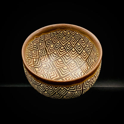日本美展评议员 日本现代工艺美术家协会副理事长 加藤 釥（Kato Sho）作品 现代工艺最高峰作品 泥彩加饰 线刻镶嵌 茶碗 威士忌杯 #306