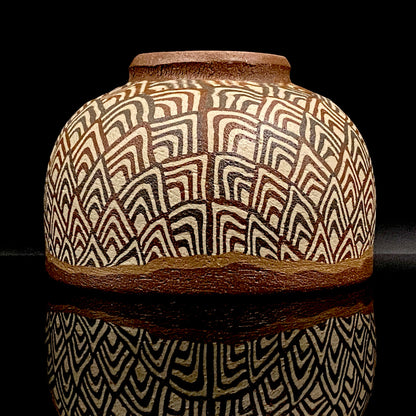 日本美展评议员 日本现代工艺美术家协会副理事长 加藤 釥（Kato Sho）作品 现代工艺最高峰作品 泥彩加饰 线刻镶嵌 茶碗 威士忌杯 #306