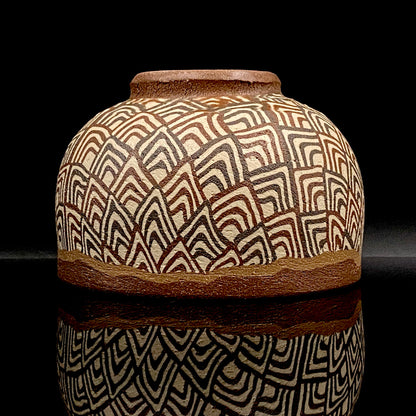 日本美展评议员 日本现代工艺美术家协会副理事长 加藤 釥（Kato Sho）作品 现代工艺最高峰作品 泥彩加饰 线刻镶嵌 茶碗 威士忌杯 #306