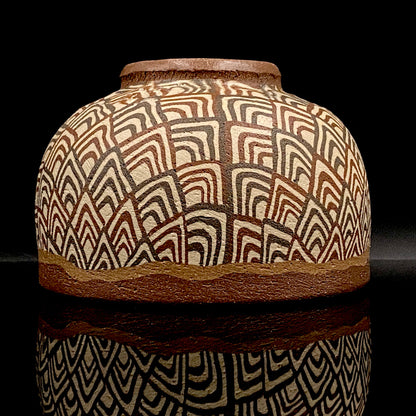日本美展评议员 日本现代工艺美术家协会副理事长 加藤 釥（Kato Sho）作品 现代工艺最高峰作品 泥彩加饰 线刻镶嵌 茶碗 威士忌杯 #306