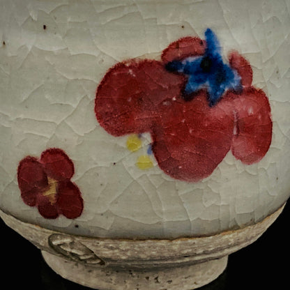 兼具油画与陶艺双璧之不世出的跨界巨匠 盐原文二（Shiohara Bunji） 最晚年遗作 九谷烧 红梅图 咕噜杯（酒杯） 饮酒小杯 #293