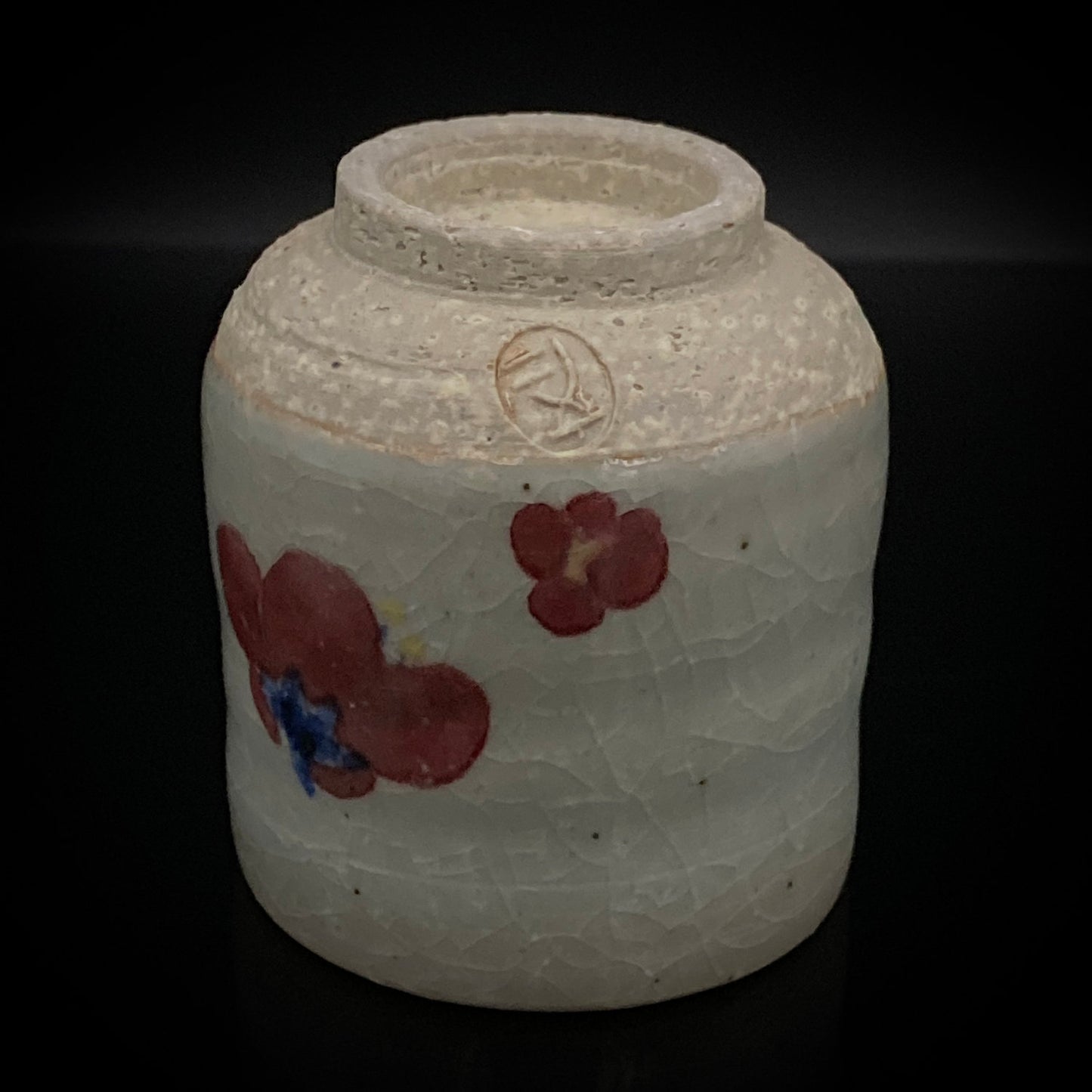 兼具油画与陶艺双璧之不世出的跨界巨匠 盐原文二（Shiohara Bunji） 最晚年遗作 九谷烧 红梅图 咕噜杯（酒杯） 饮酒小杯 #293