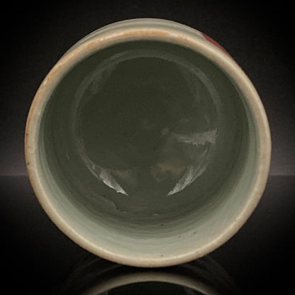 兼具油画与陶艺双璧之不世出的跨界巨匠 盐原文二（Shiohara Bunji） 最晚年遗作 九谷烧 红梅图 咕噜杯（酒杯） 饮酒小杯 #293