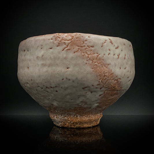 Purchased by Former Prime Ministers of Japan: Master Isshin Morishima, Hagi Ware Katamigawari Tea Bowl with Loquat-Toned Base and Shirahagi Glaze, Whisky Rock Glass-Style Sake Vessel #300