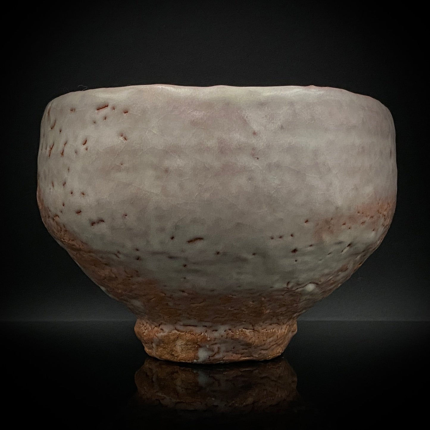 Purchased by Former Prime Ministers of Japan: Master Isshin Morishima, Hagi Ware Katamigawari Tea Bowl with Loquat-Toned Base and Shirahagi Glaze, Whisky Rock Glass-Style Sake Vessel #300