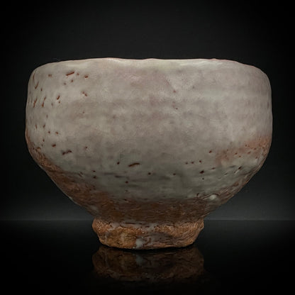 Purchased by Former Prime Ministers of Japan: Master Isshin Morishima, Hagi Ware Katamigawari Tea Bowl with Loquat-Toned Base and Shirahagi Glaze, Whisky Rock Glass-Style Sake Vessel #300