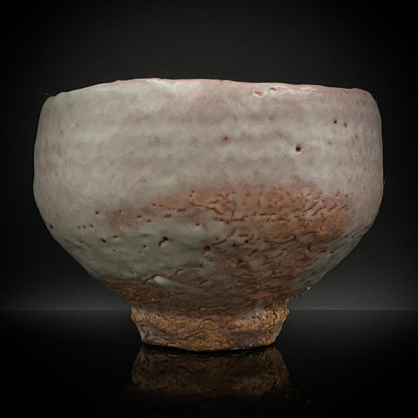 Purchased by Former Prime Ministers of Japan: Master Isshin Morishima, Hagi Ware Katamigawari Tea Bowl with Loquat-Toned Base and Shirahagi Glaze, Whisky Rock Glass-Style Sake Vessel #300