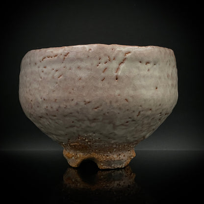 Purchased by Former Prime Ministers of Japan: Master Isshin Morishima, Hagi Ware Katamigawari Tea Bowl with Loquat-Toned Base and Shirahagi Glaze, Whisky Rock Glass-Style Sake Vessel #300
