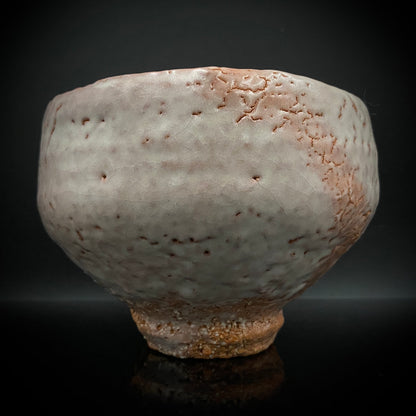 Purchased by Former Prime Ministers of Japan: Master Isshin Morishima, Hagi Ware Katamigawari Tea Bowl with Loquat-Toned Base and Shirahagi Glaze, Whisky Rock Glass-Style Sake Vessel #300