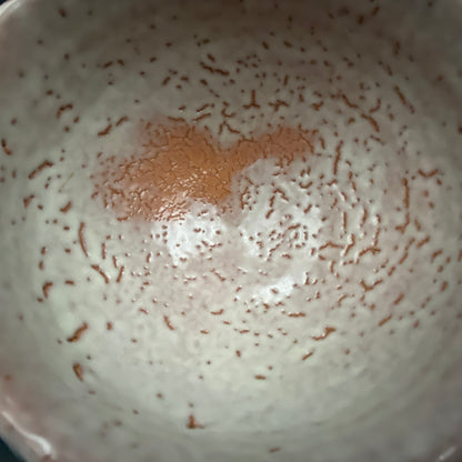 Purchased by Former Prime Ministers of Japan: Master Isshin Morishima, Hagi Ware Katamigawari Tea Bowl with Loquat-Toned Base and Shirahagi Glaze, Whisky Rock Glass-Style Sake Vessel #300